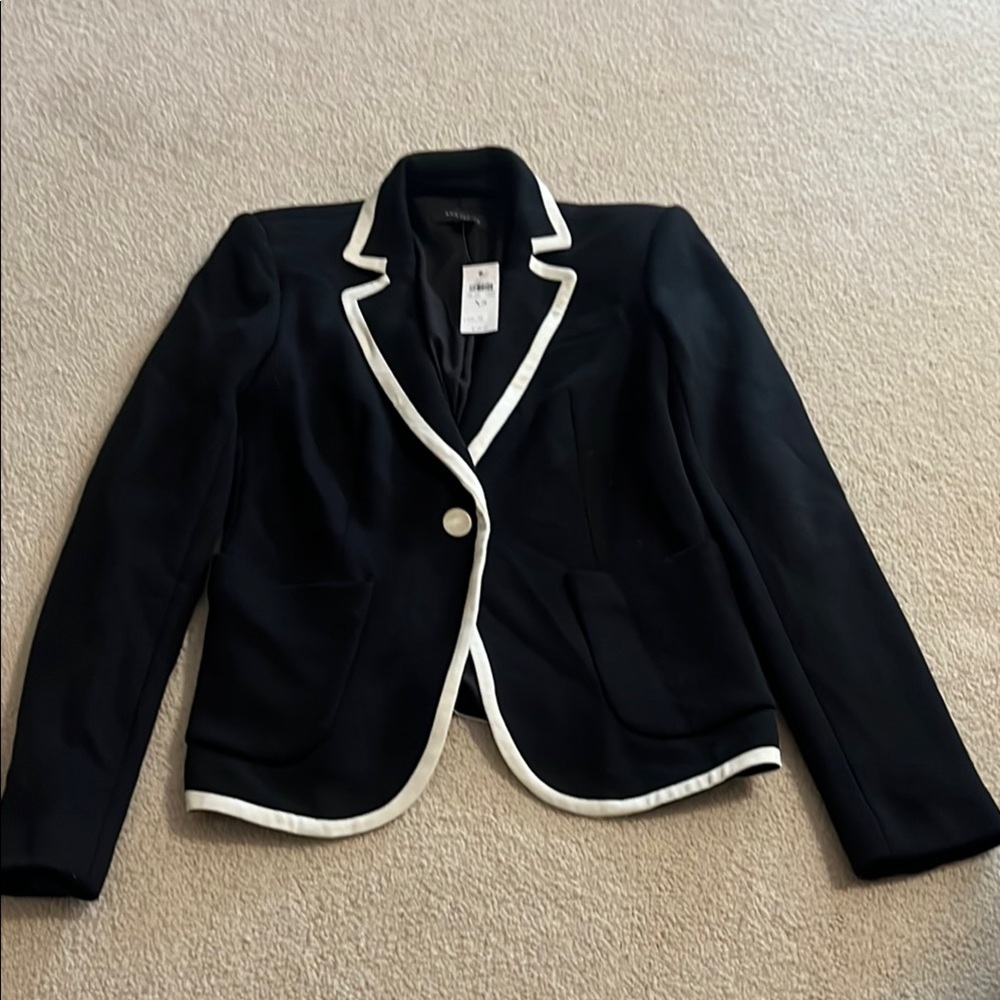 Ann Taylor Elegant Black Blazer with White Trim
